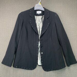 Chesca Womens Black Pinstripe Blazer W/ Lace-Up Detail Size 16 Single-Breasted